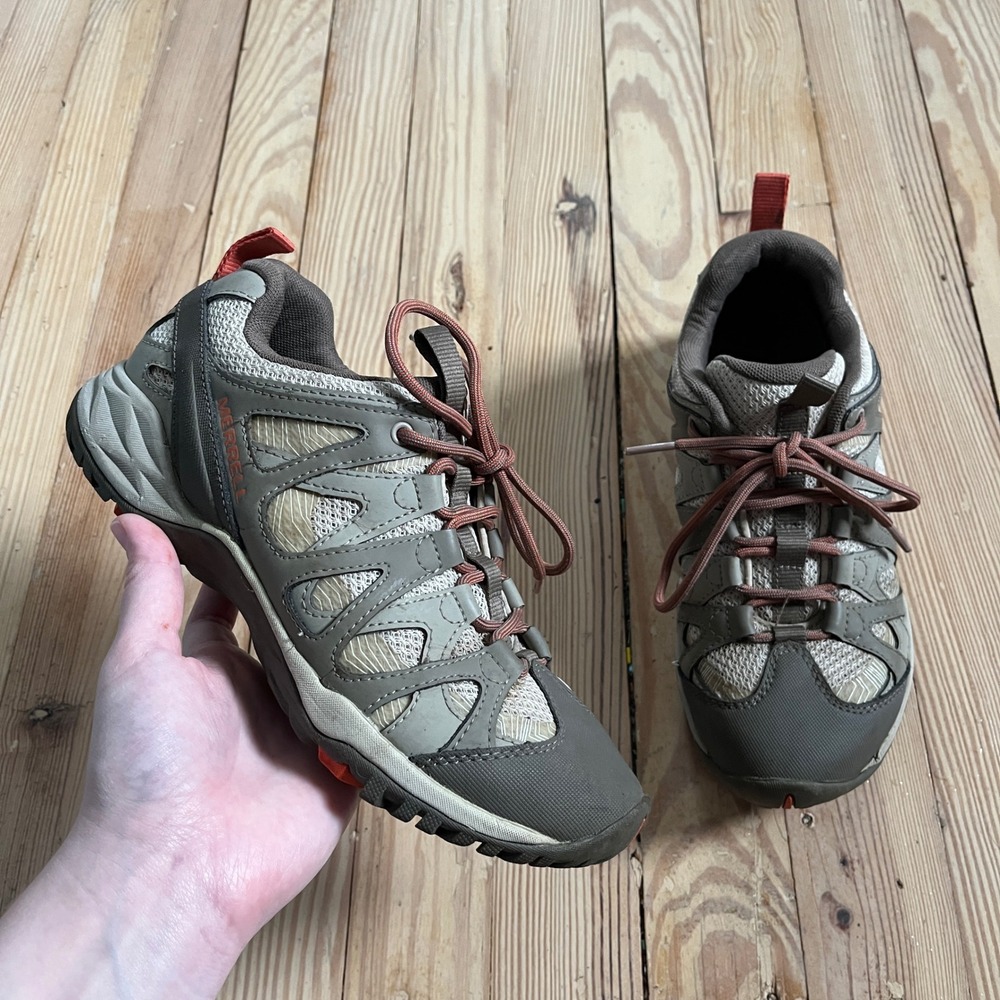 Merrell Siren Edge Q2 Hiking Shoe Women 7.5 Taupe Grey Mesh J09434 Low Top trail